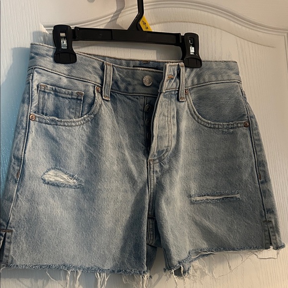 Express Light Blue Distressed Jean Shorts - Picture 4 of 4